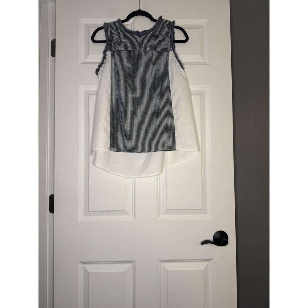 Doe And Rae Sleeveless Vertical Stripe Top Fray Hem Medium